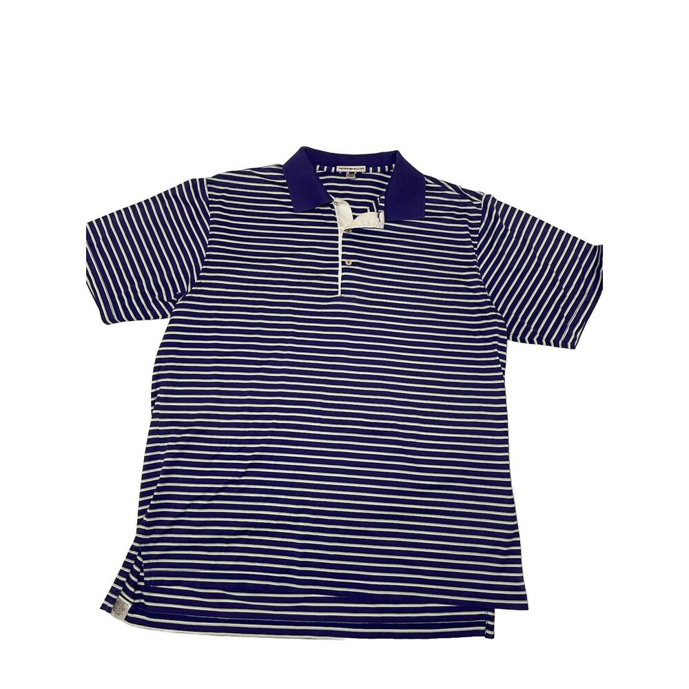 Peter Millar Golf Polo large L Blue White Lime Striped Golf Shirt EUC
